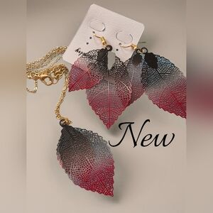 #0907 Jewelry set earrings and necklace NEW Leaf